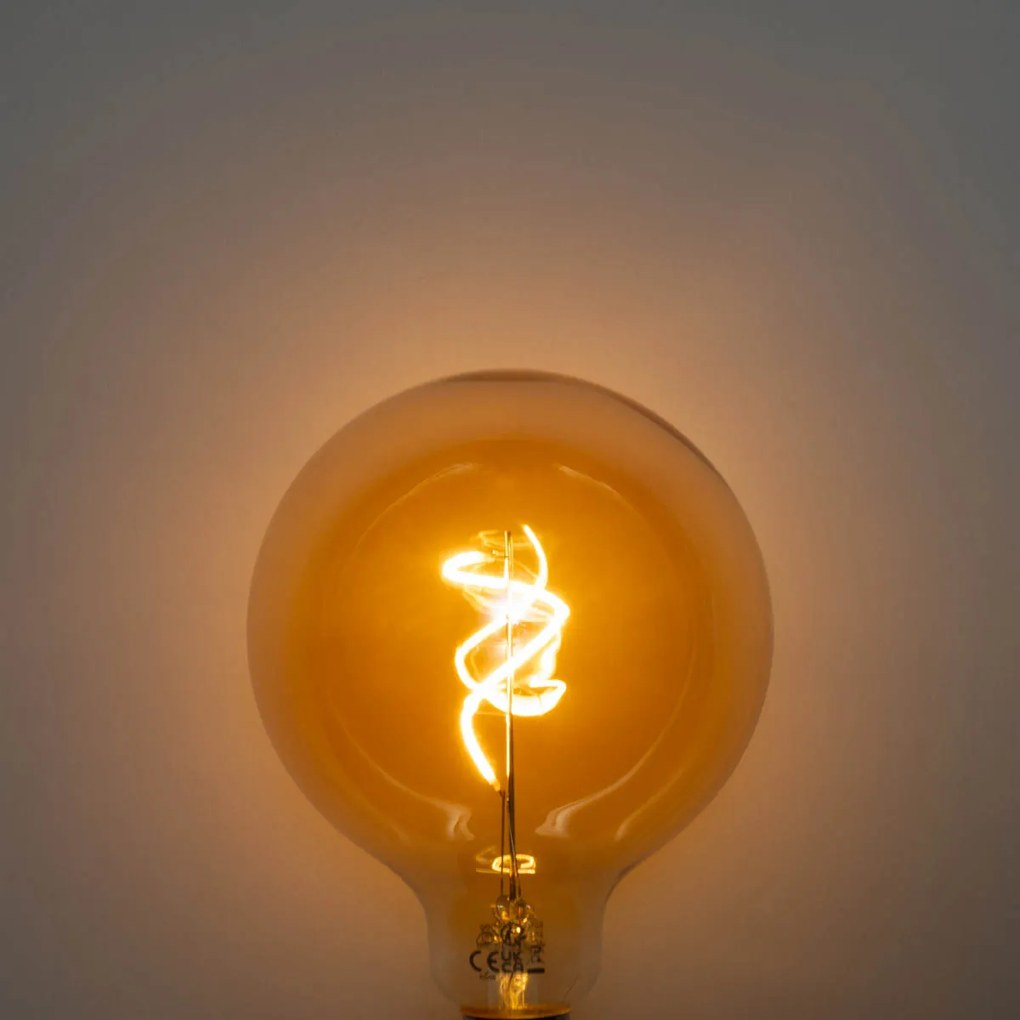 Sada 5 stmievateľných LED žiaroviek E27 s vláknom špirálového tvaru G125, zlaté, 4W 270LM 2200K