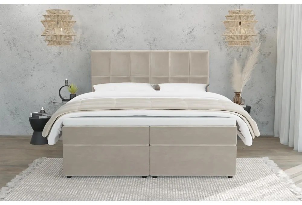 Béžová boxspring posteľ s úložným priestorom 180x200 cm Flip – Ropez
