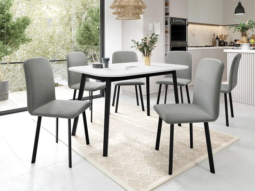 Jedálensky set so 6 stoličkami Grazpen S 130x80, Farby:: Amor Velvet 4318, Farby:: sivý mramor / čierna