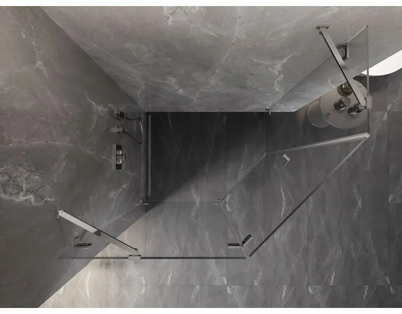 Mexen Lunar, päťuholníkový sprchový kút naklápací doľava 90 x 80 cm, 8mm číre sklo, chrómový profil, 831-090L-080P-01-00-L