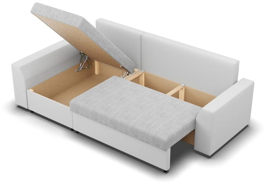 Rohová rozkladacia sedacia súprava PAUL látka v kombinácii s eko-kožou Ľavá Sivá/biela