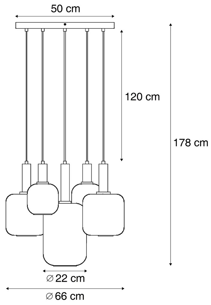 Hotelová elegantná závesná lampa čierna a zlatá so zeleným sklom 5-svetiel - Zuzanna