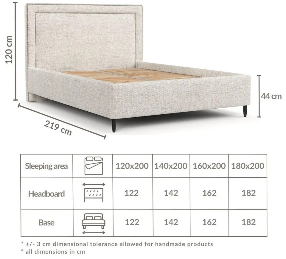 Krémová čalúnená dvojlôžková posteľ s úložným priestorom s roštom 140x200 cm Baleine – Maison de Rêve