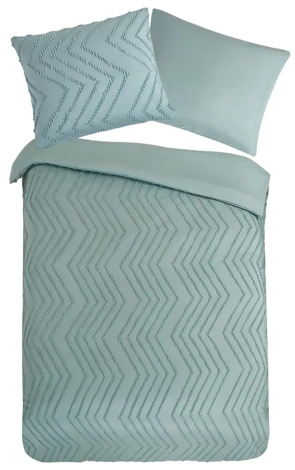 Svetlozelené predĺžené obliečky na jednolôžko z mikrovlákna 140x220 cm Pure Zigzag – Good Morning
