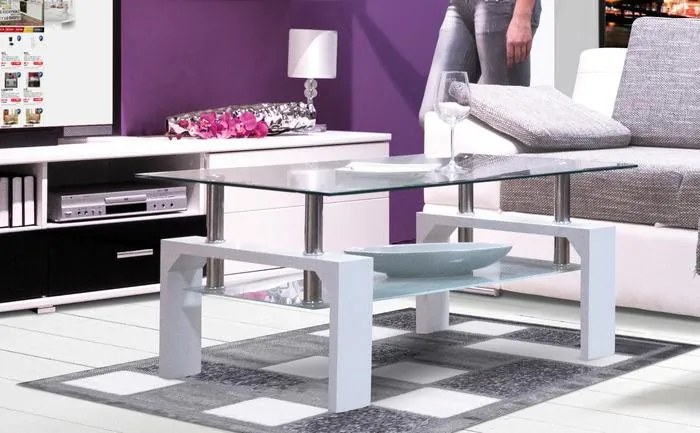 Konferenčný stolík Bolero, biely/sklo