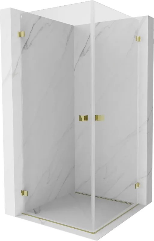 Mexen Lunar-B Duo, výklopný sprchový kút 75 x 75 cm, 8mm číre sklo, zlatý profil, 832-075L-075P-50-00