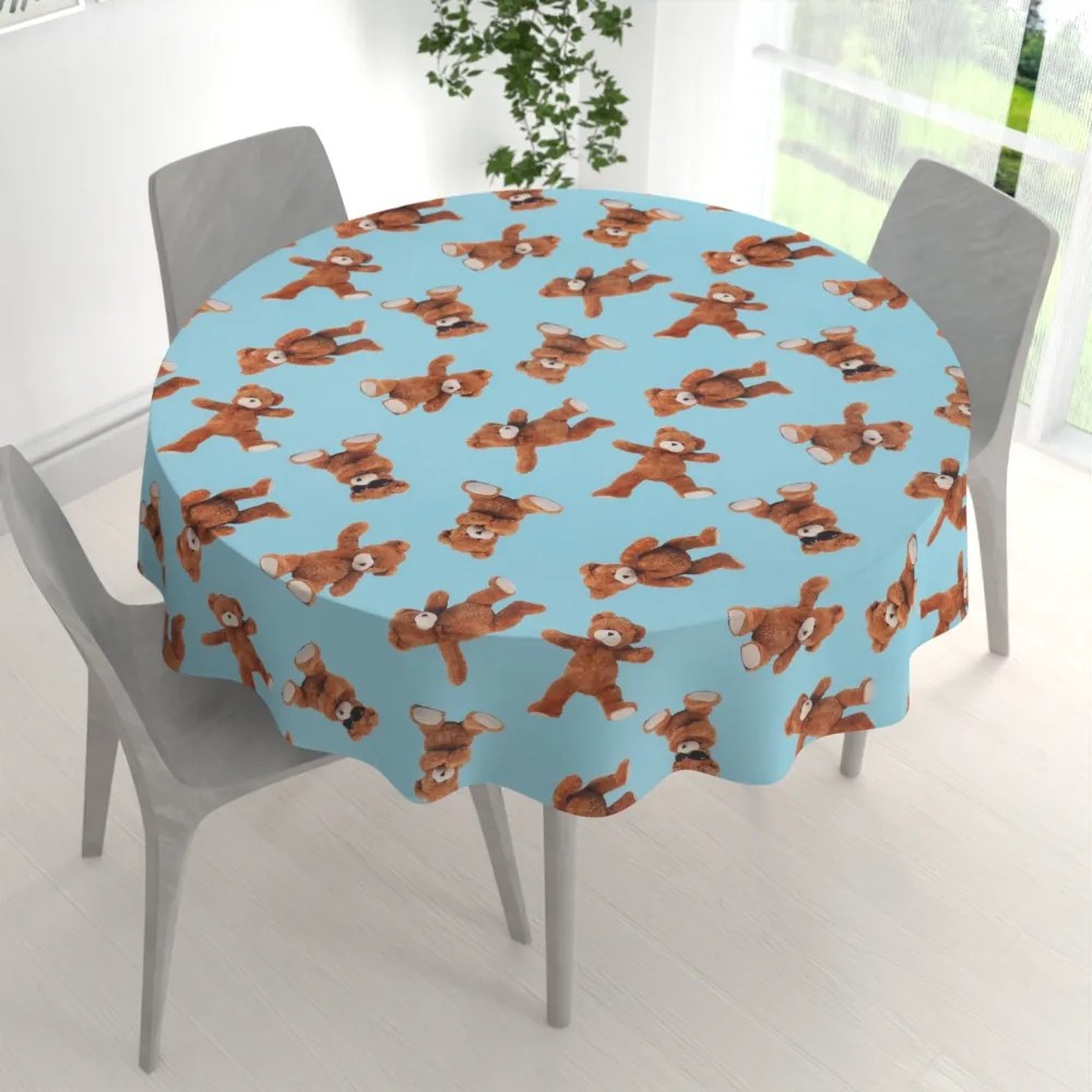 Biante Detský bavlnený okrúhly obrus Sandra SA-724 Plyšové medvedíky na modrom Ø 140 cm