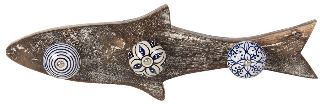 Drevený vešiak s farebnými knopka v tvare ryby - 33 * 5 * 10 cm