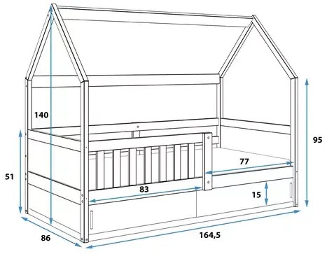 Detská posteľ SMART II DOMČEK, Rozmer 80 x 160 cm