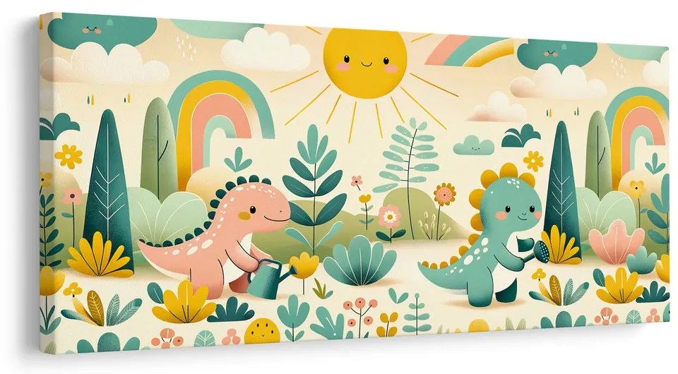 Obraz dinosaurí kamaráti vo farebnej záhrade