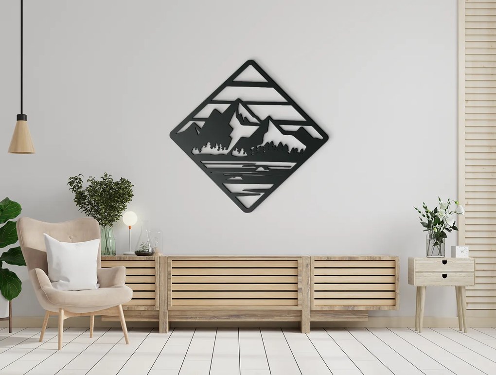 drevko Vyrezávaný moderný obraz Hory Rozmer obrazu: 33,5 x 32,5 cm, Farba dekorácie: Čierna