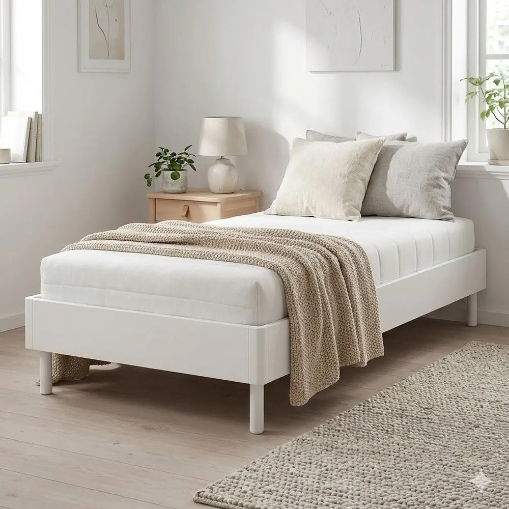 Biela jednolôžková posteľ z bukového dreva bez čela s roštom 90x200 cm Forrest – Vipack