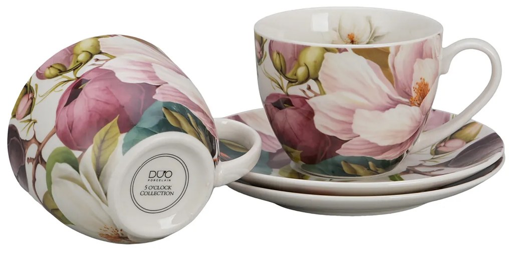 Porcelánová šálka s podšálkou Magnolie 270 ml sada 2ks