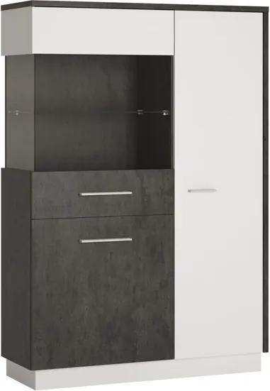 Sconto Vitrína ZINGARO ľavá, 3-dverová, biela/sivá