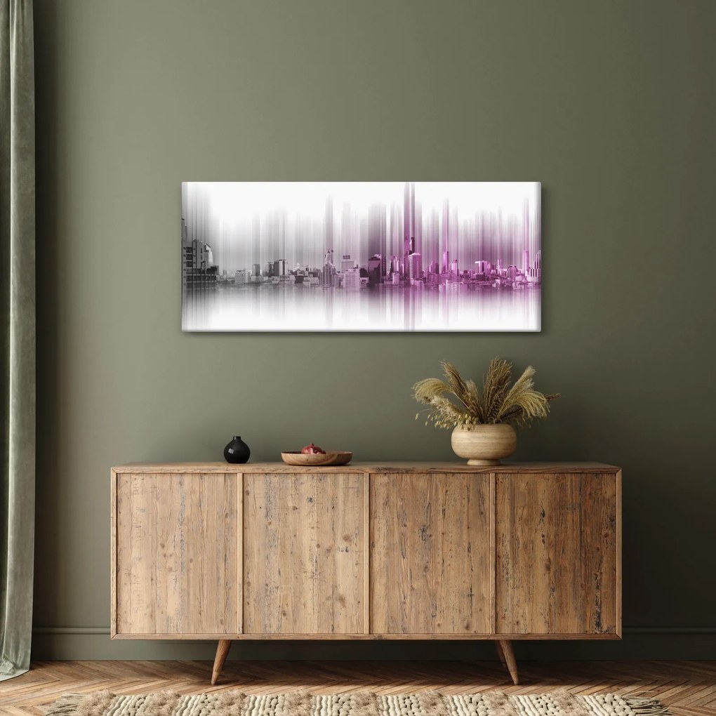 Obraz - Panoráma mesta, ružovo-šedé (120x50 cm)