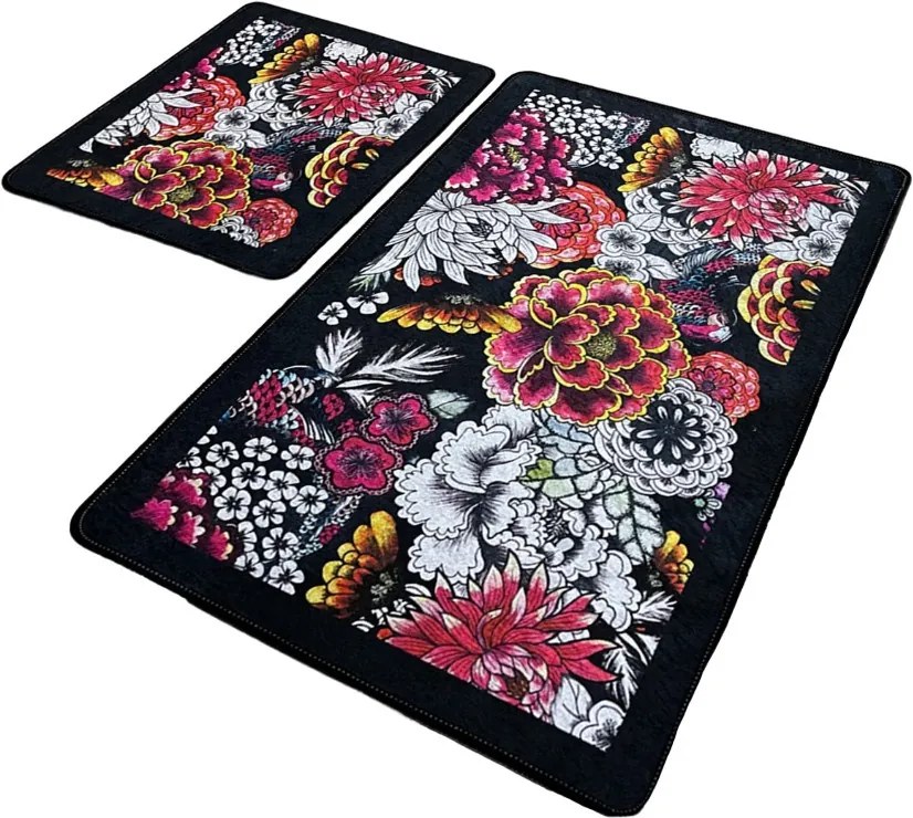 Súprava 2 kusov kúpeľňových predložiek kvetinová viacfarebná