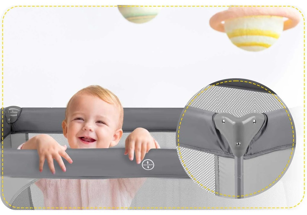 Ricokids Cestovná postieľka + matrac + taška125 x 65 x 78 cm RK-240 sivá
