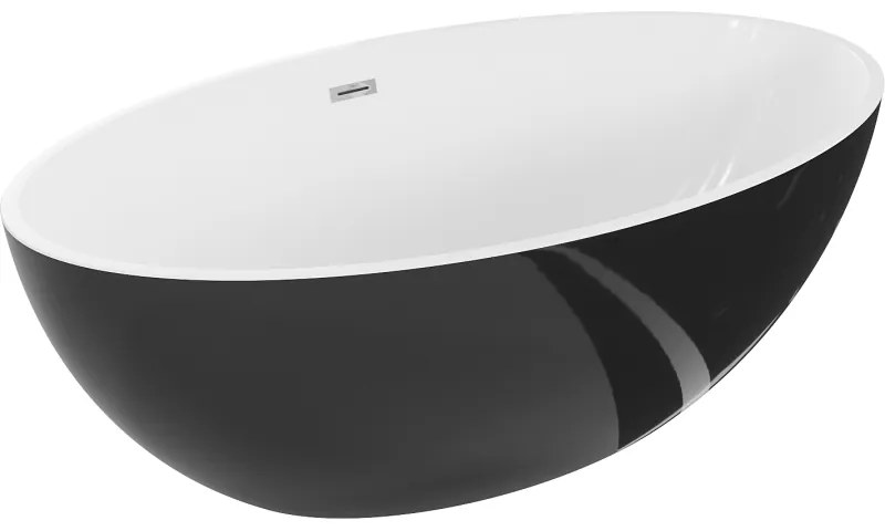 Mexen Nike, voľne stojaca vaňa 175 x 100 cm, biela-čierna, chrómový prepad, 54071751075-01