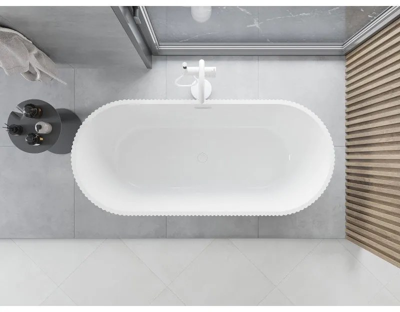 Mexen Yara, voľne stojaca ryhovaná vaňa 170 x 75 cm, biela-čierna, biely prepad, 52861707575-20