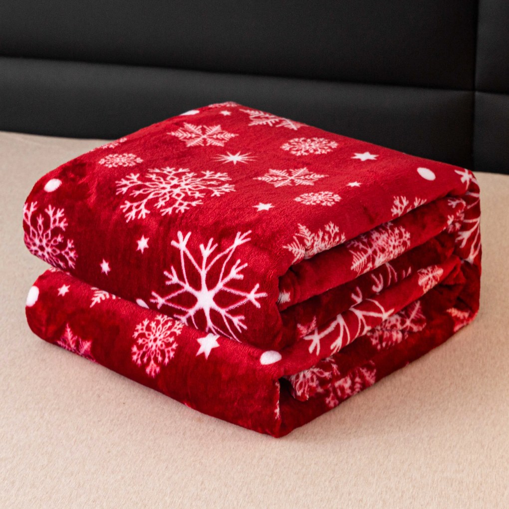 Červená vianočná mikroplyšová baránková deka SNOWFALL Rozmer: 200 x 220 cm