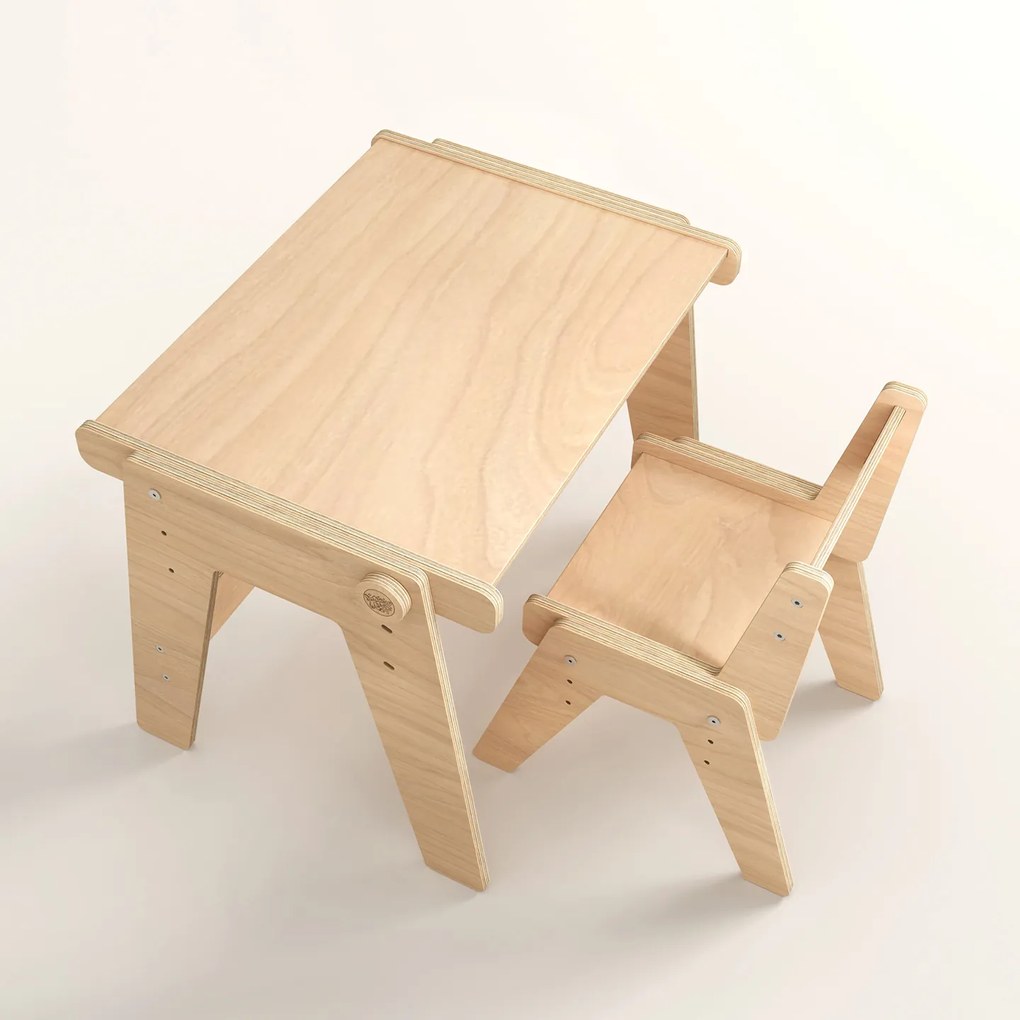 Rastúci stôl a stolička pre malé deti – prírodný