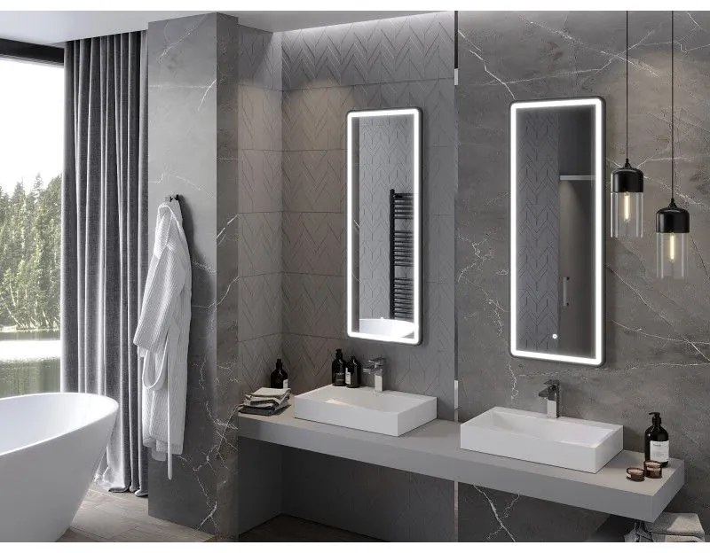 Mexen Coro, LED kúpeľňové zrkadlo s podsvietením a čiernym rámom 45x120 cm, 6000K, ochrana proti zahmlievaniu, 9817-045-120-611-70