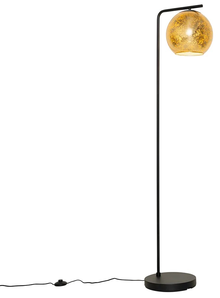 Dizajnová stojaca lampa čierna so zlatým sklom - Bert