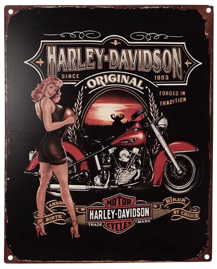 Čierna nástenná kovová ceduľa Harley Davidson - 20*1*25 cm