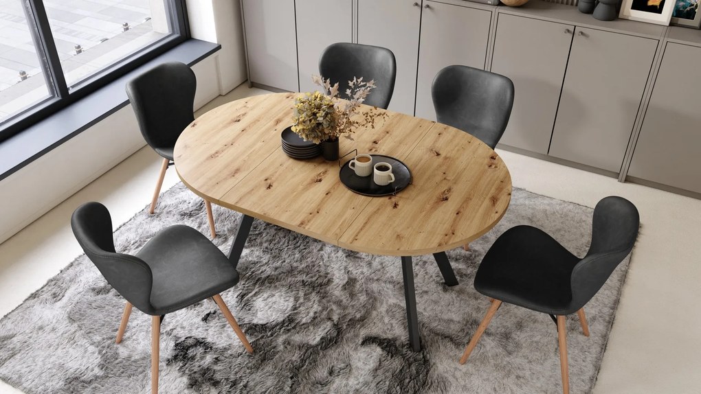 ALMO Dub Artisan/čierne nohy - OKRÚHLY LOFTOVÝ/INDUSTRIÁLNY ROZKLADACÍ STÔL DO OBÝVAČKY/JEDÁLNE