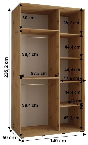 Šatníková skriňa INDIRA 13 - 140/60 cm, kašmír / strieborná