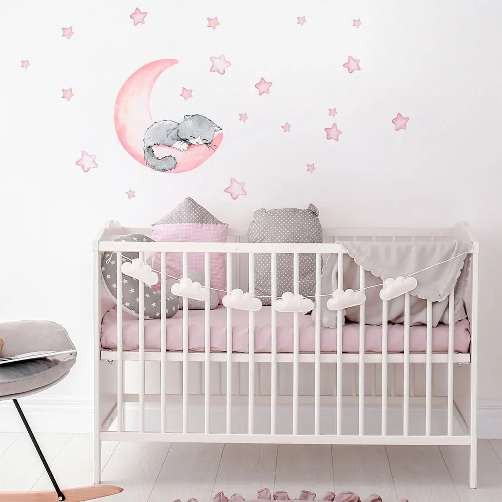 Ružové detské samolepky na stenu Ambiance Magic Cat