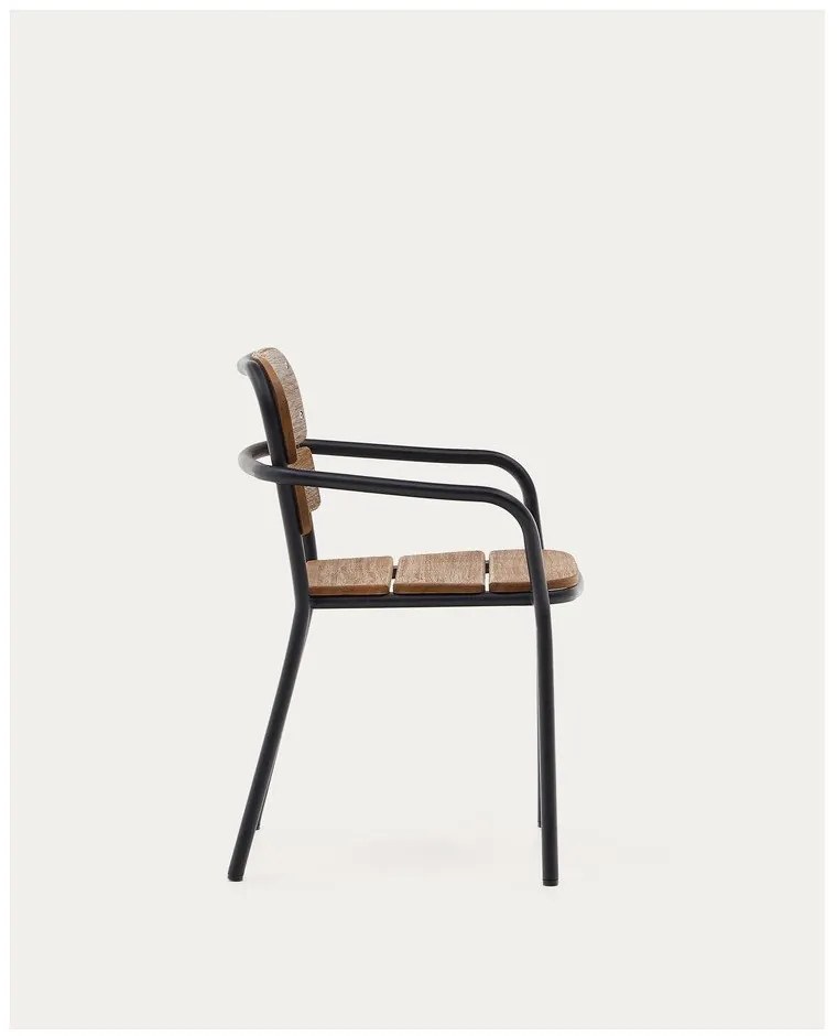 Čierno-hnedá dreveno-kovová záhradná stolička Algueret – Kave Home