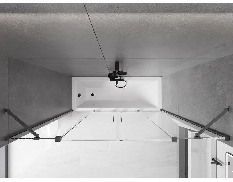 Mexen Velar Duo, 2-krídlová posuvná vaňová zástena 180 x 150 cm, 8mm číre sklo, grafitový matný profil, 896-180-000-02-66