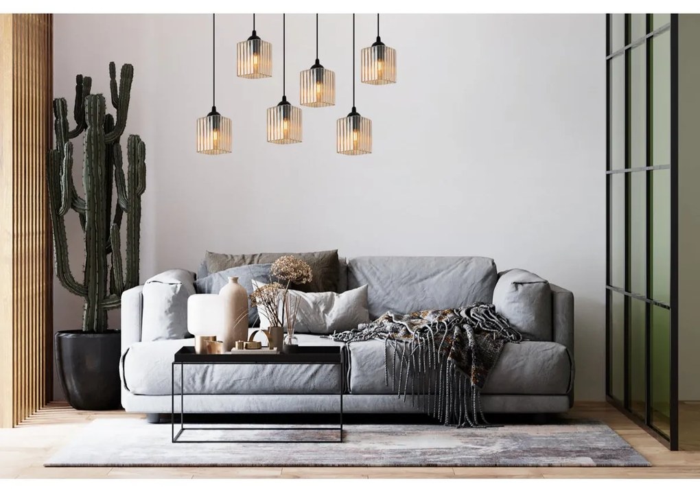 Závesné svietidlo Riffle Square, 6x medové sklenené tienidlo, b