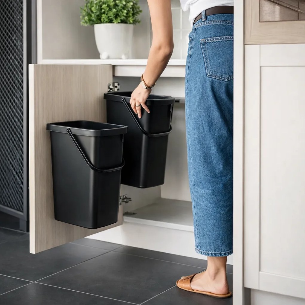 Prosperplast Závesný odpadkový kôš SYSTEMA BASIC, 10 l, 27 x 18 x 33cm, čierny
