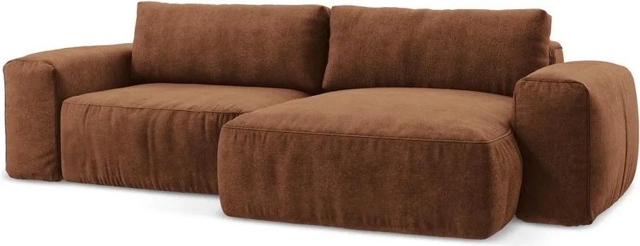 Ženilková rozkladacia rohová pohovka v terakotovej farbe (pravý roh/s leňoškou) Kuki – Makamii