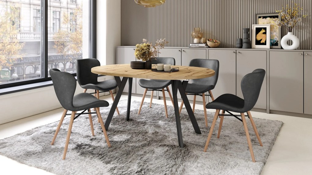 ALMO 100 Dub Artisan/čierne nohy - OKRÚHLY LOFTOVÝ/INDUSTRIÁLNY ROZKLADACÍ STÔL DO OBÝVAČKY/JEDÁLNE