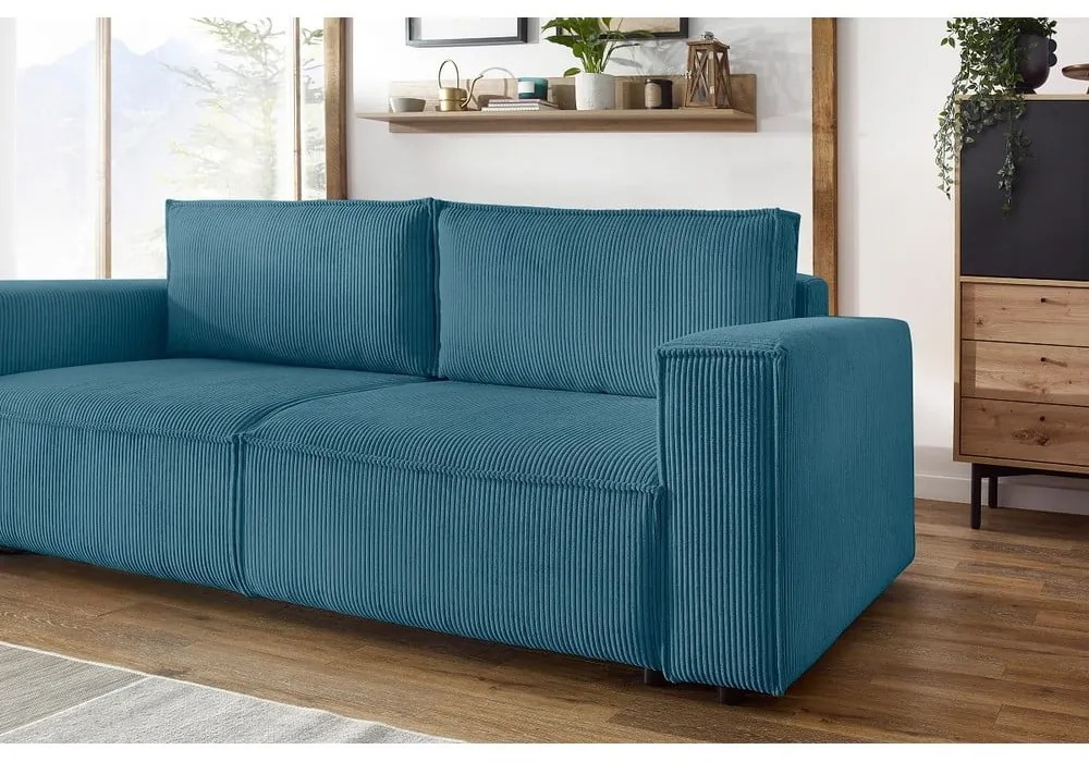 Tyrkysovomodrá menčestrová rozkladacia pohovka 245 cm Nihad – Bobochic Paris