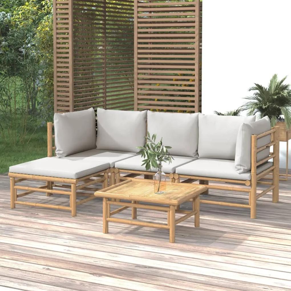 5-dielna záhradná sedacia súprava bledosivé vankúše bambus 3155082