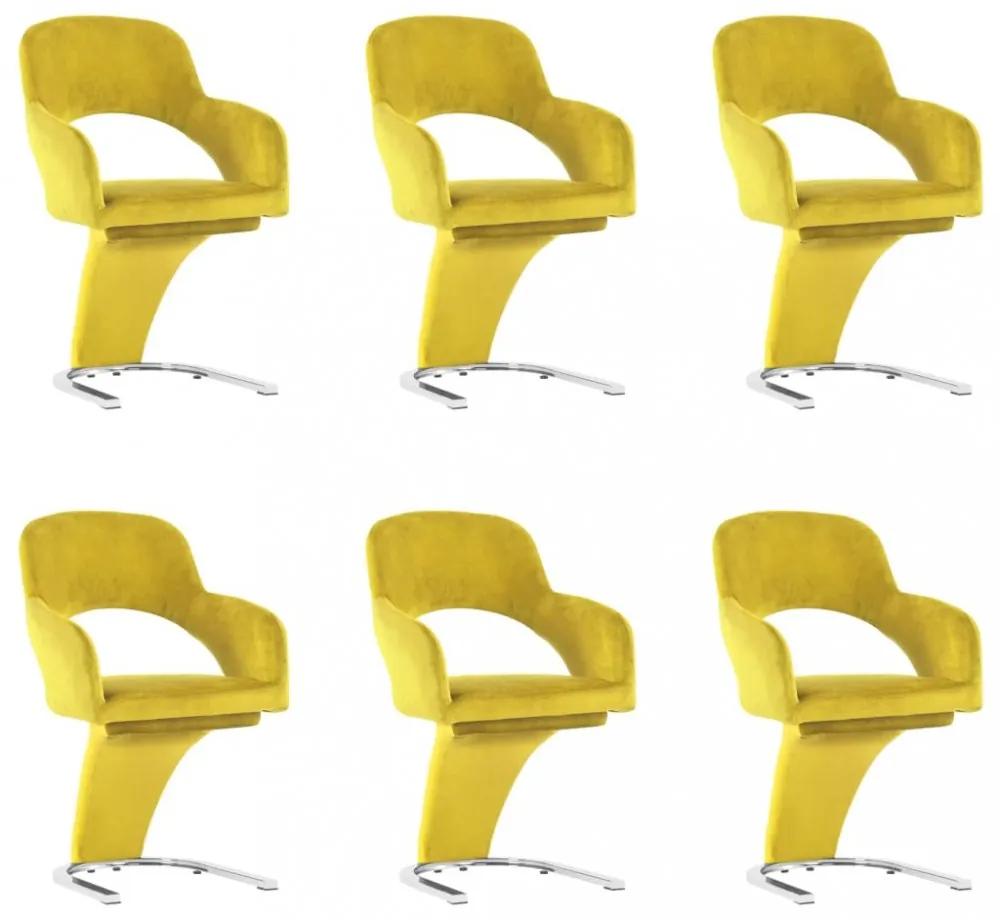 Jedálenská stolička 6 ks zamat / chróm Dekorhome Žltá