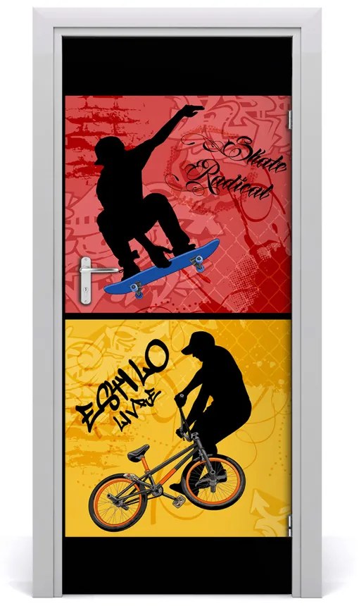 Fototapeta samolepiace dvere bicykel a skateboard 75x205 cm