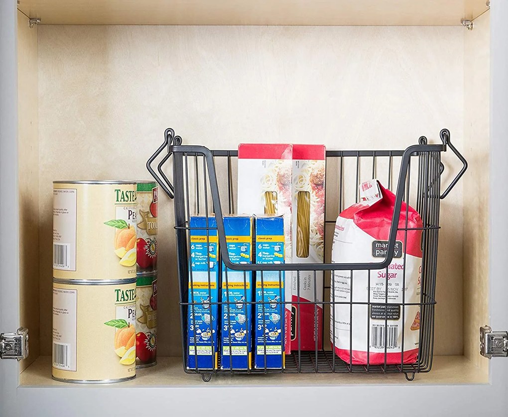 Zeller Present Stohovateľný kovový kôš, organizér s rúčkami, čierny BASKET, 33x27x21,5 cm