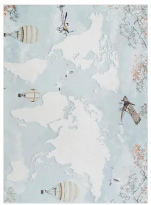 Koberec protišmykový BAMBINO 1163 Mapa sveta, svet pre deti - modrý