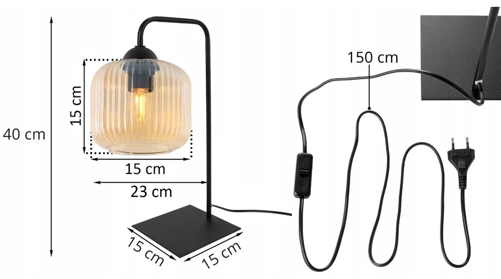 Stolná lampa Riffle, 1x medové sklenené tienidlo