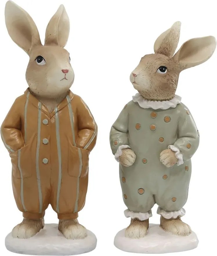 Set 2ks béžová antik dekorácia zajačikovia v pyžamku - 10*8*20 cm