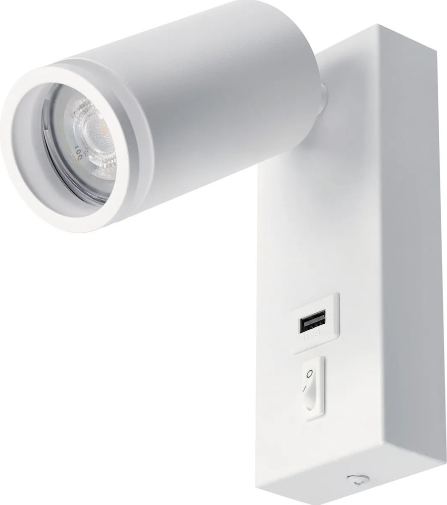 BERGE LED nástenné svietidlo GU10 s vypínačom a USB portom - biela