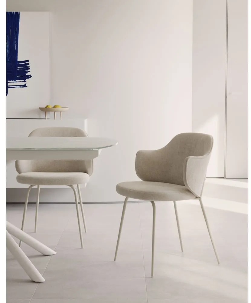 Biely rozkladací jedálenský stôl so sklenenou doskou 100x130 cm Yodalia – Kave Home