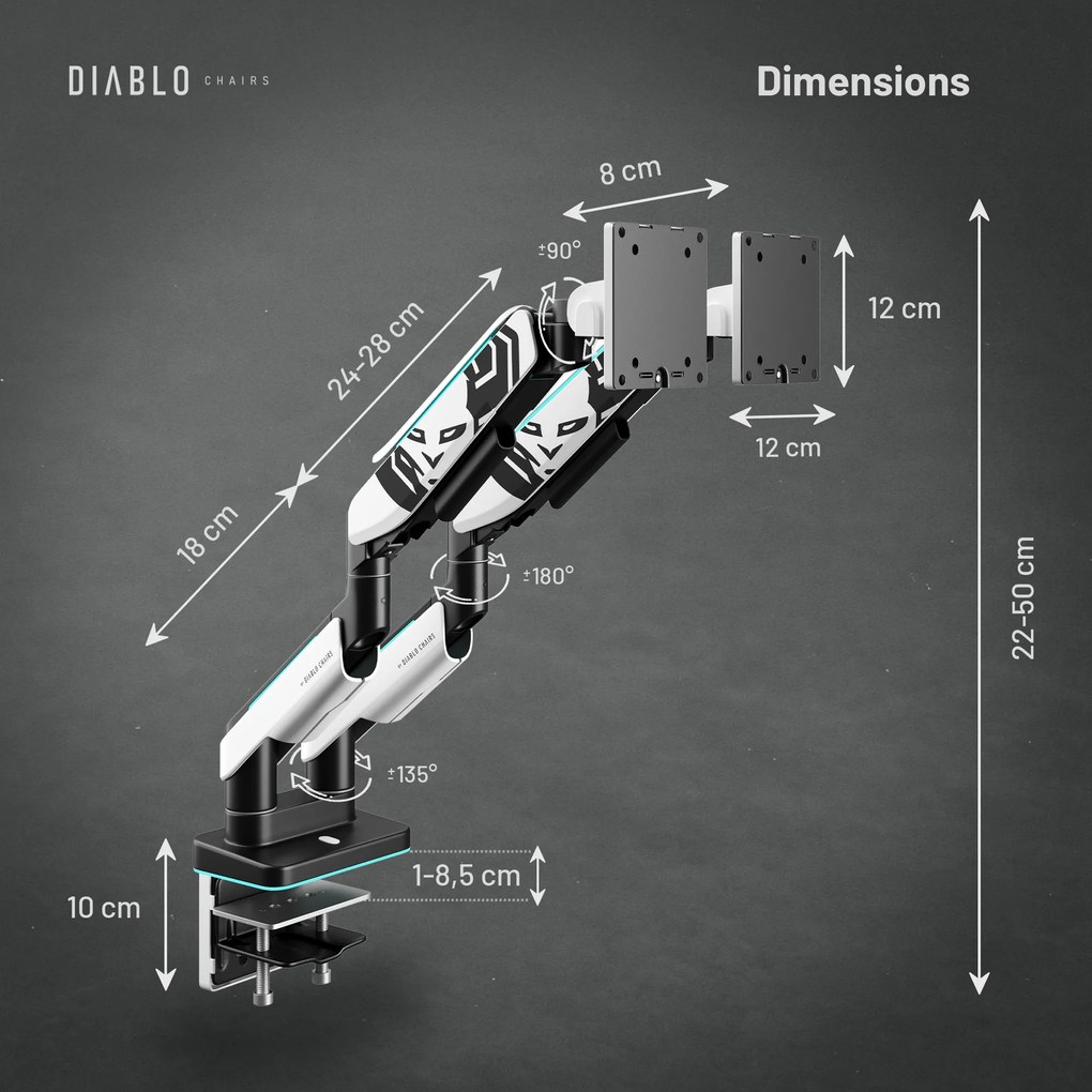 Držiak na dva monitory 35" RGB, bielo-čierny: Diablo X-Arm Dual