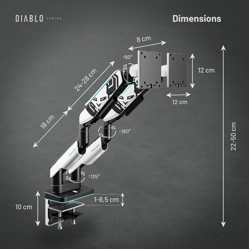 Dvojité rameno na monitory 35 palcov, bielo-čierne X-Arm Dual RGB