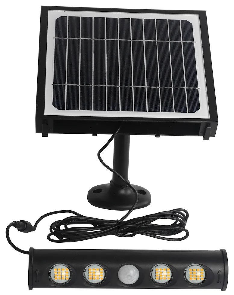 Ecolamp Exteriérové solárne LED svietidlo Talent, 4x LED 8w, čierna, pohybový senzor